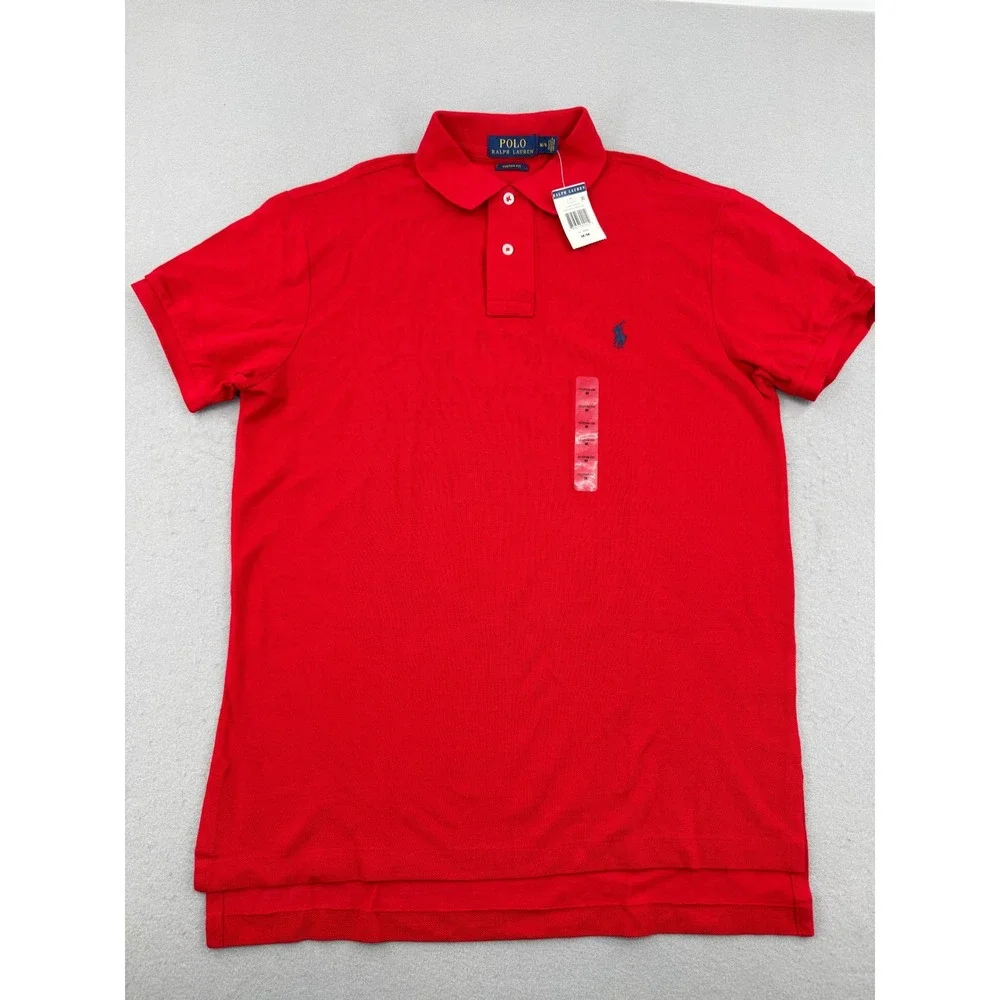 NWT Polo Ralph Lauren Mens M Custom Fit Pique Polo Shirt Red Short Sleeve Preppy